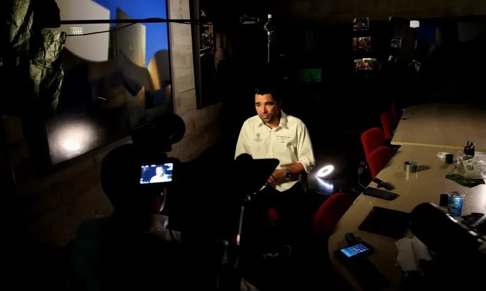 Interviewer speaking during a video interview setup