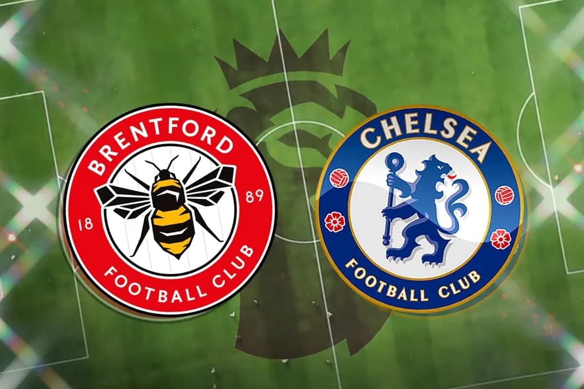 Brentford and Chelsea logos on football pitch