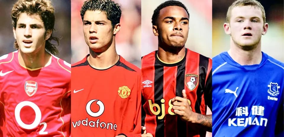 Four football players in club jerseys posing