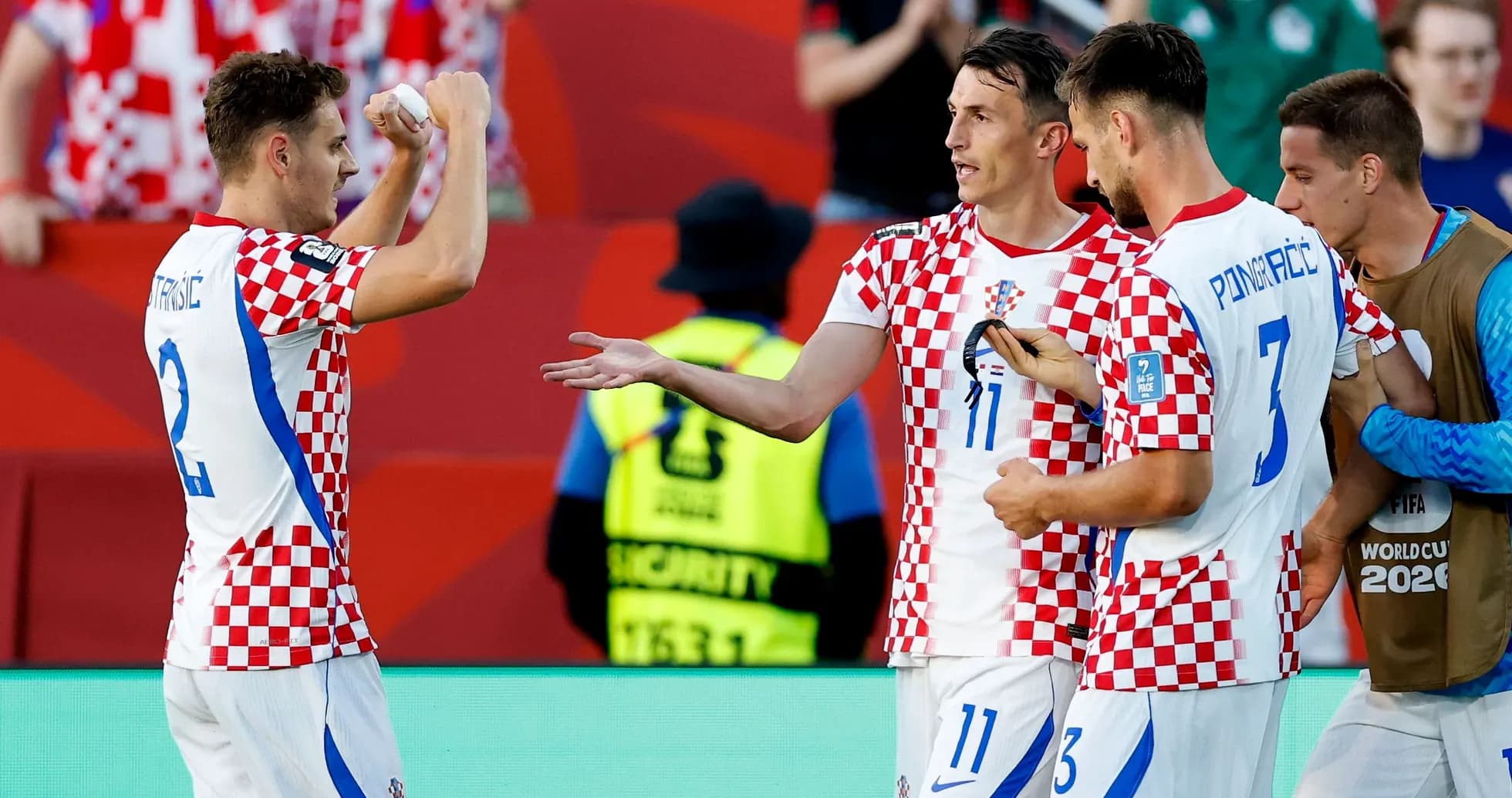 Hrvatski futbolisti celebrates after scoring a goal