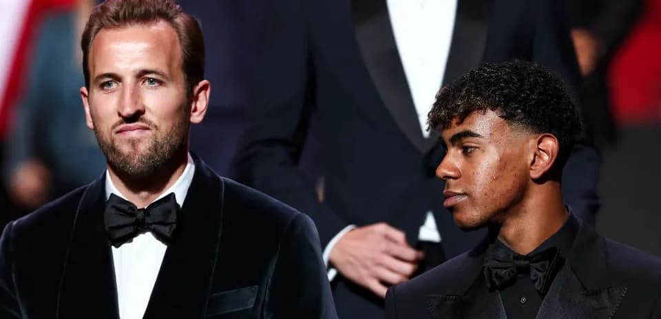 Two football players at an awards ceremony