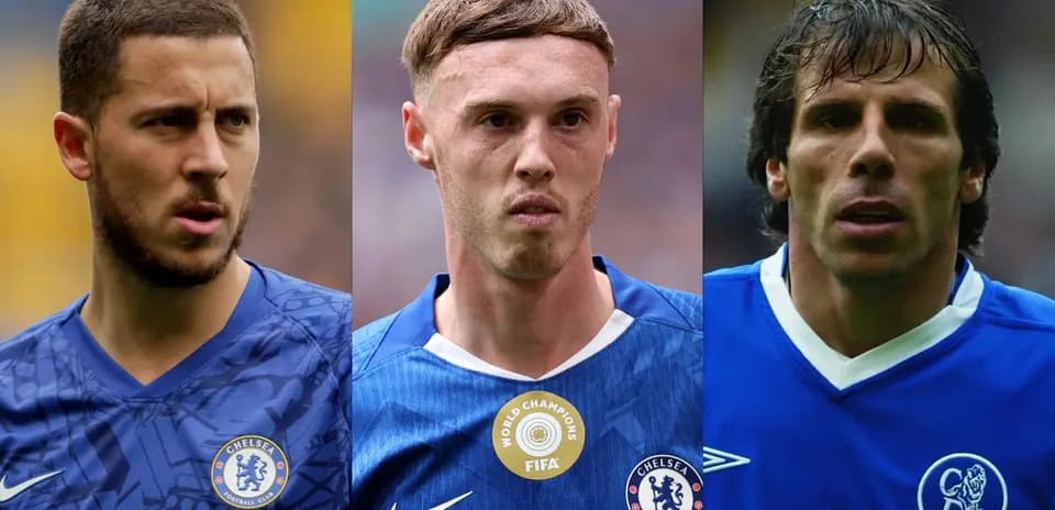 Three Chelsea players in blue kits, close-up shots