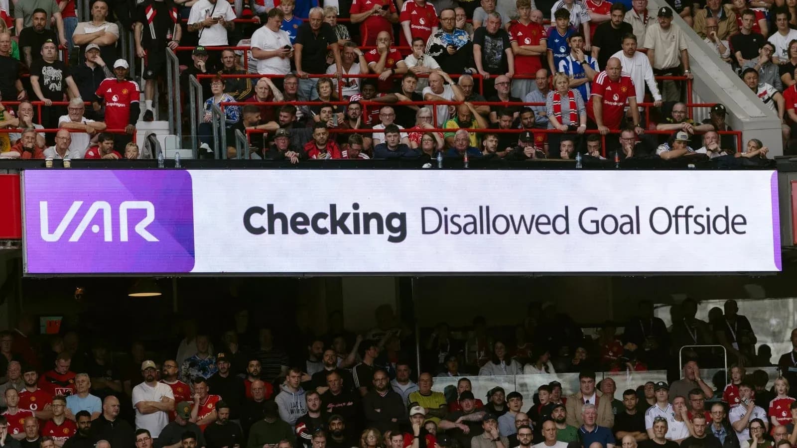 VAR screen displaying disallowed goal announcement