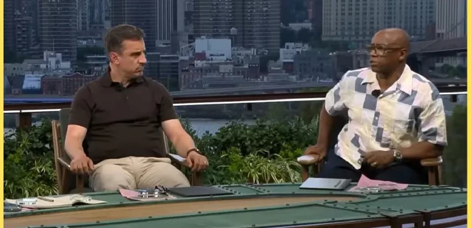 Two analysts discussing sports on outdoor set