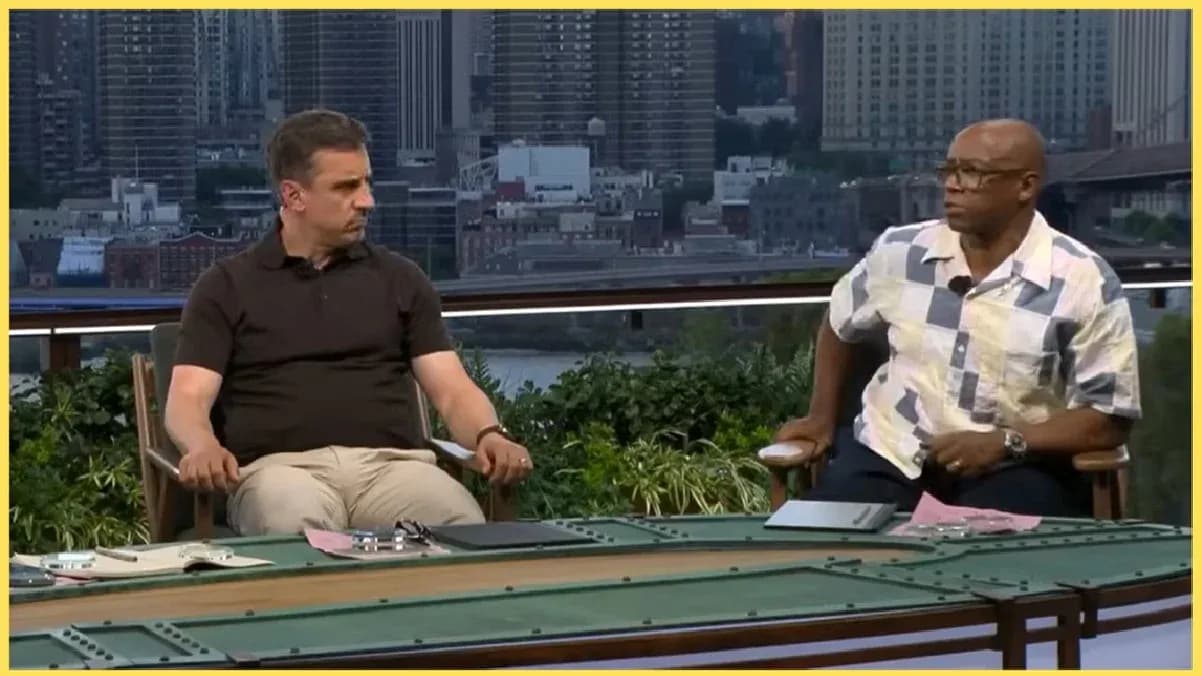 Two analysts discussing sports on outdoor set