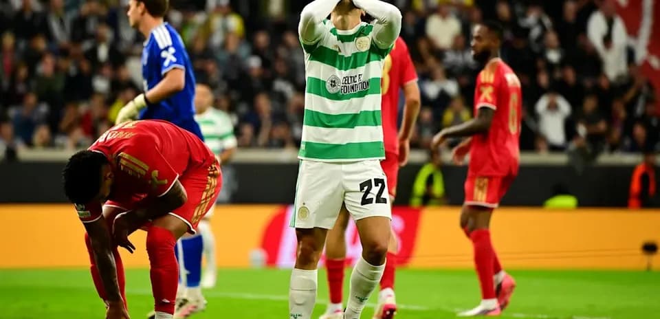 Celtic player reacting after missed opportunity in match