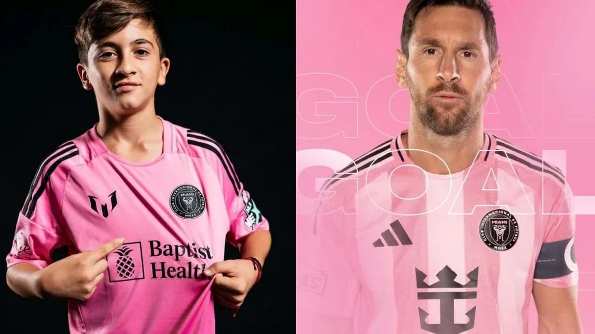 Young player and Messi in pink Miami jersey