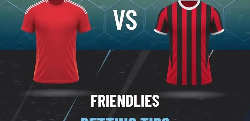 Red and black football jerseys with text for friendly match