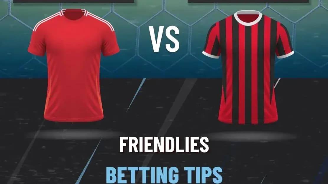 Red and black football jerseys with text for friendly match