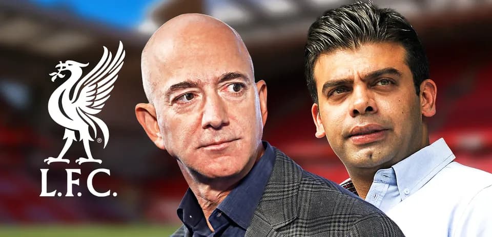 Jeff Bezos and businessman at Anfield stadium