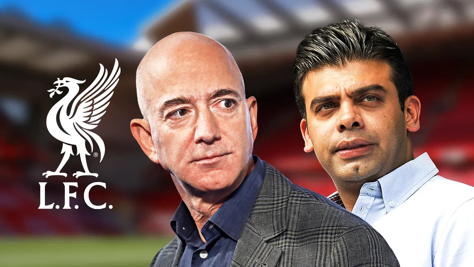 Jeff Bezos and businessman at Anfield stadium