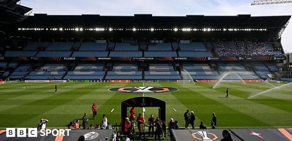 Stadium field prepared for UEFA Europa League match