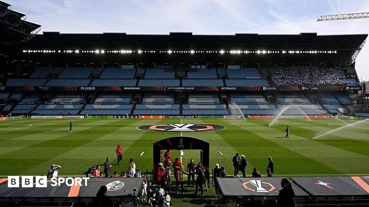 Stadium field prepared for UEFA Europa League match