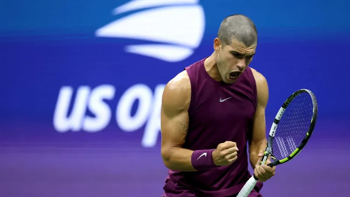 Tennis player celebrating during US Open match
