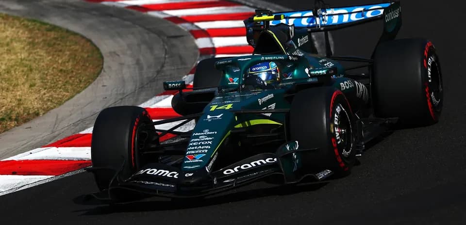 Formula 1 car navigating a corner on track