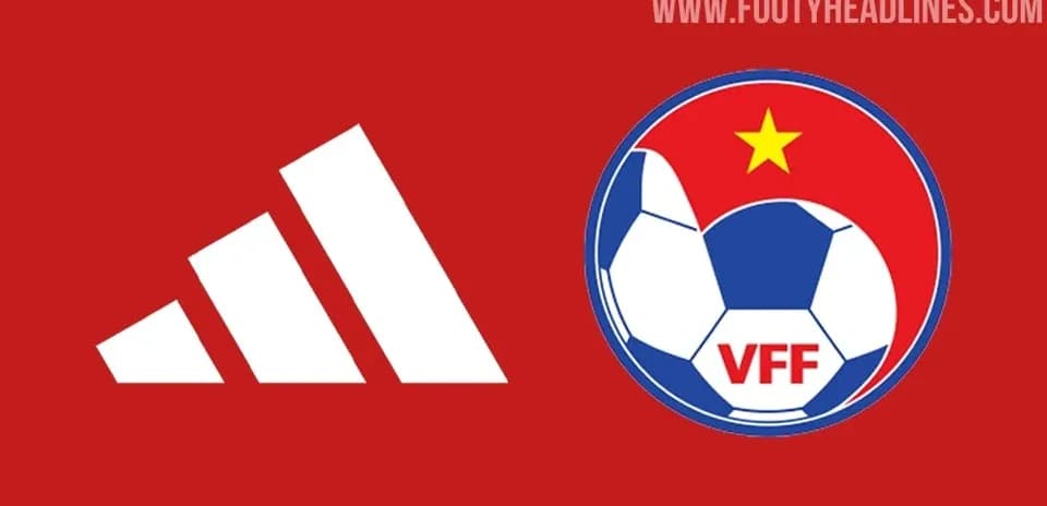 Adidas logo and VFF football emblem on red background