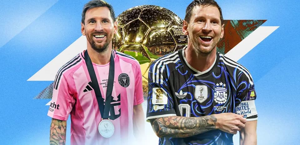 Lionel Messi posing with Ballon d'Or trophy