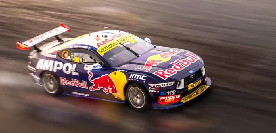 Red Bull racing car speeding on track