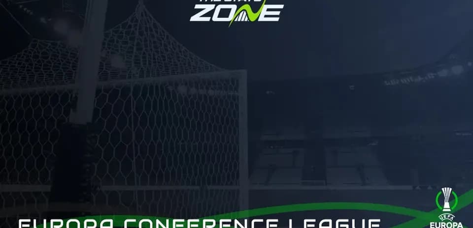 Stadium goalpost with Europa Conference League branding