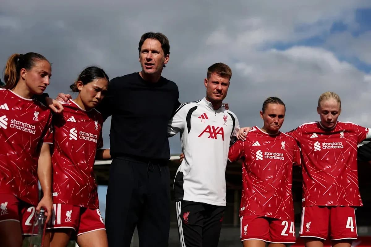 Liverpool women's team in a pre-match huddle