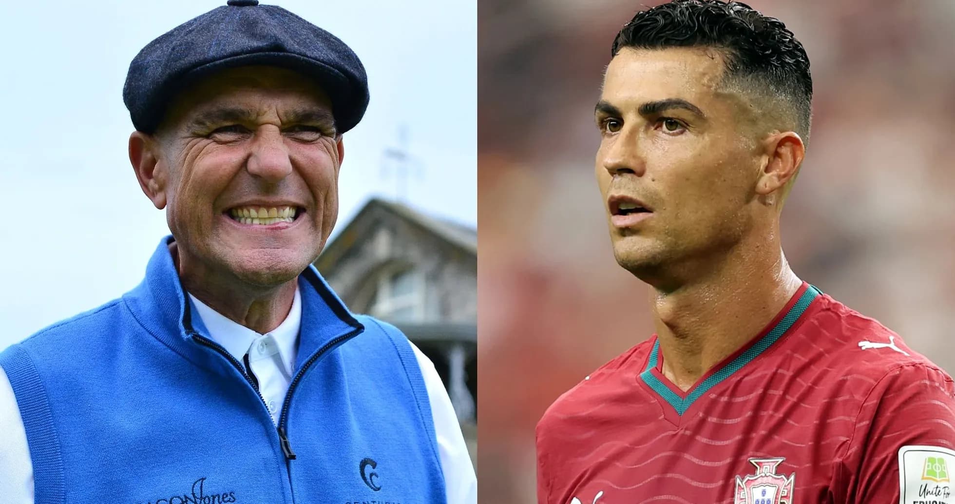 Golfer smiling and footballer in action