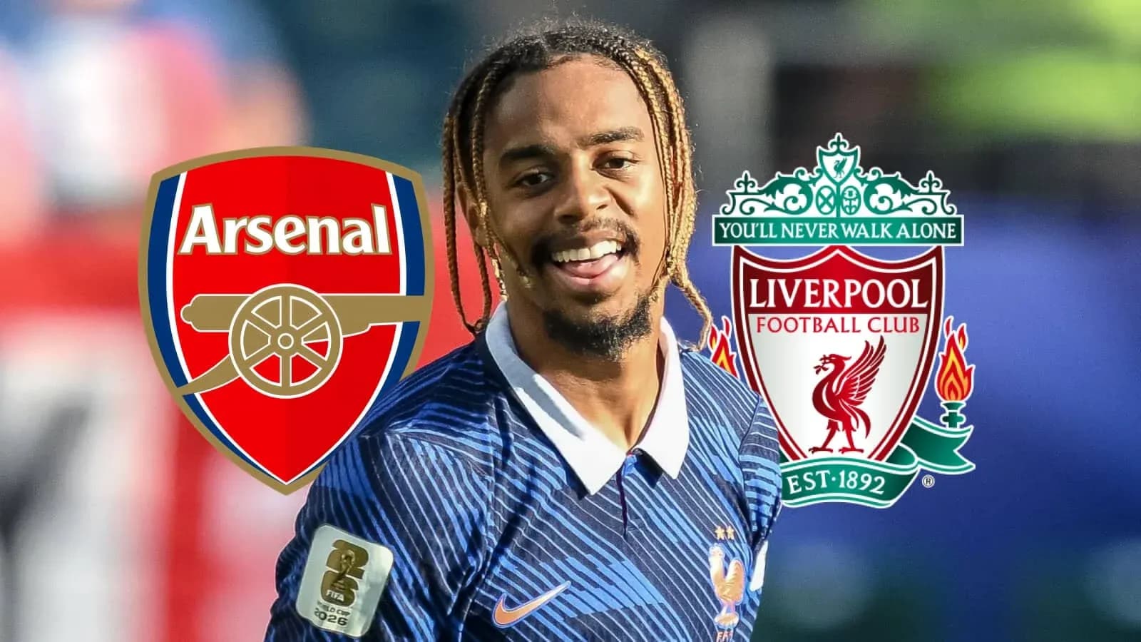 Futbolchi Arsenal va Liverpool logotiplari bilan