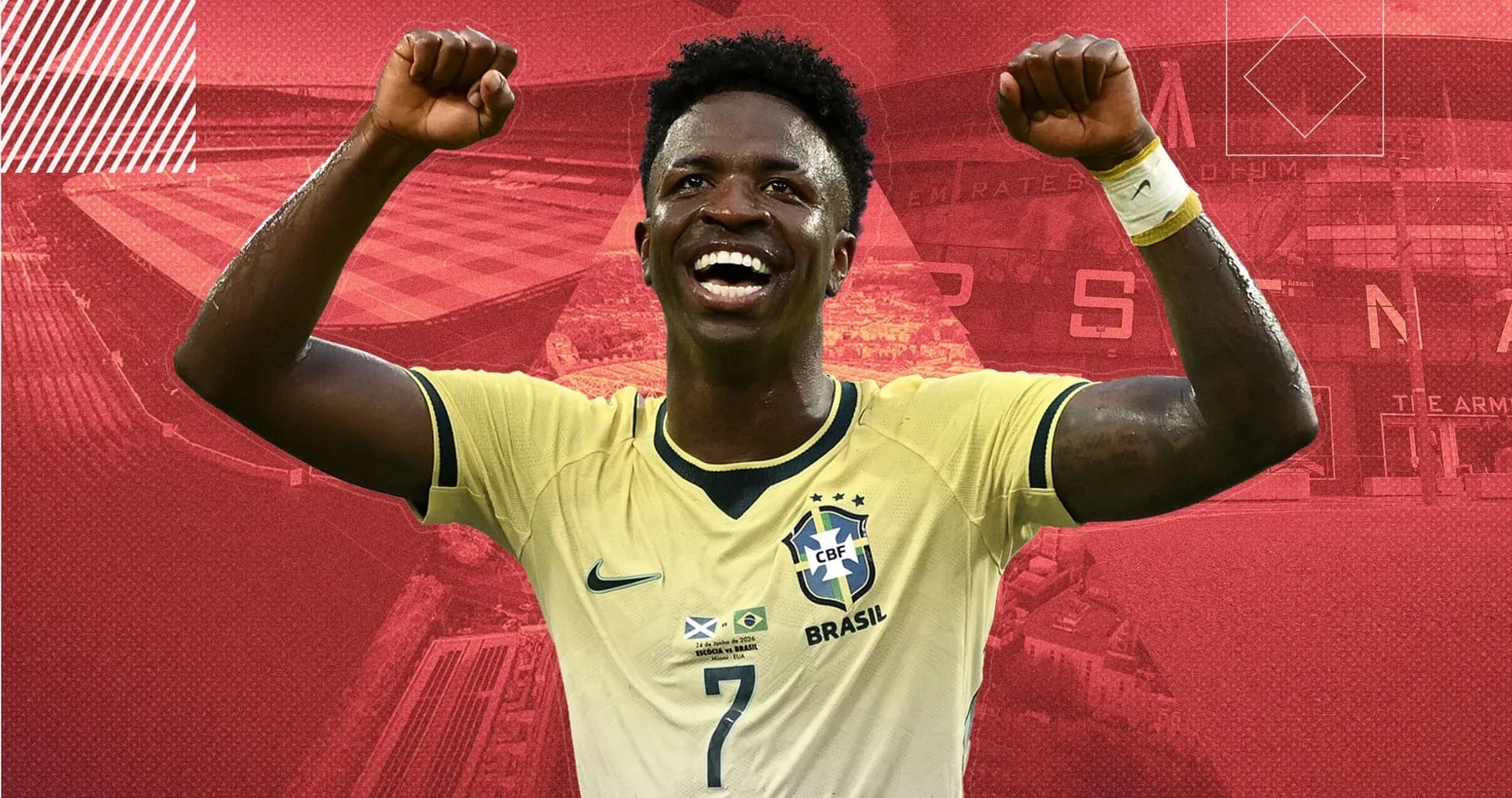 Futbolchi g'alaba qozonib qo'lini ko'tarmoqda