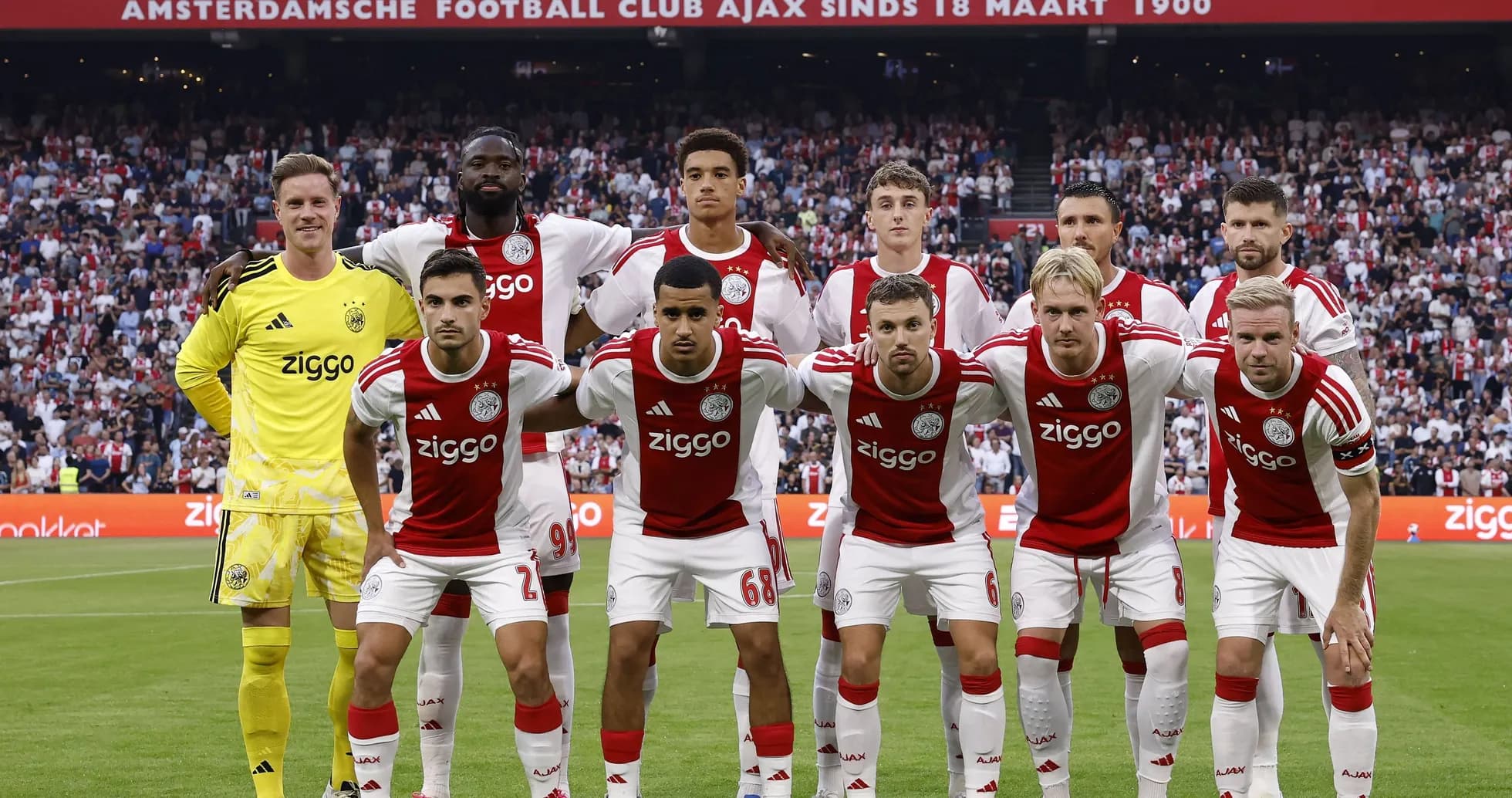 Ajax players posing for team photo before match