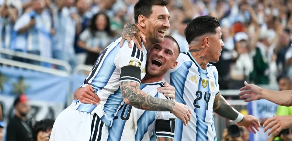Argentina players celebrating a goal during match