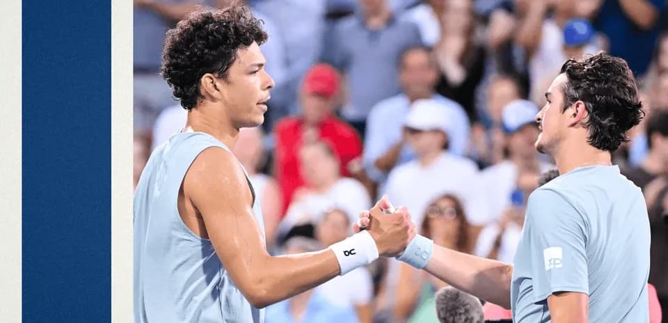 Tennis players shaking hands after match