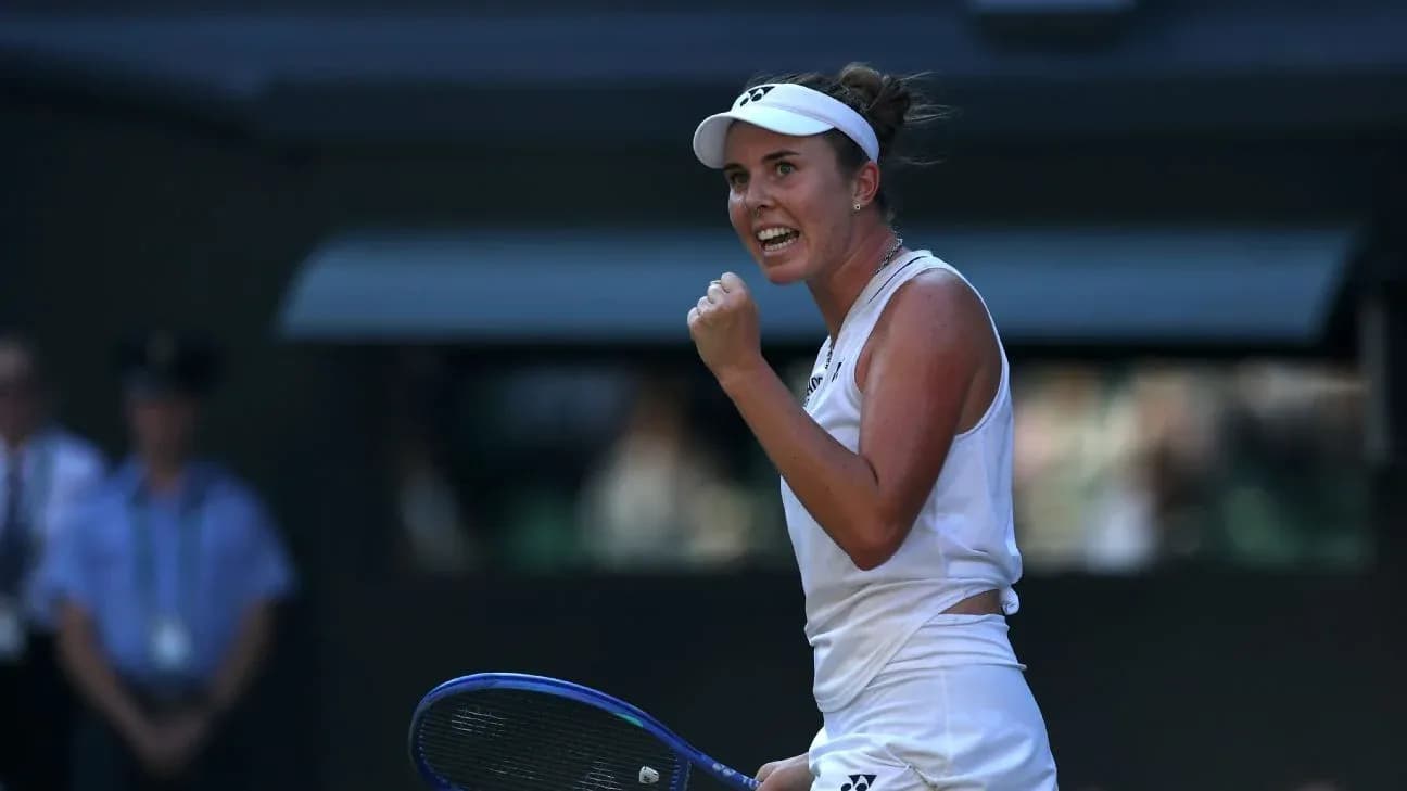 Tennis player celebrating during a match at Wimbledon