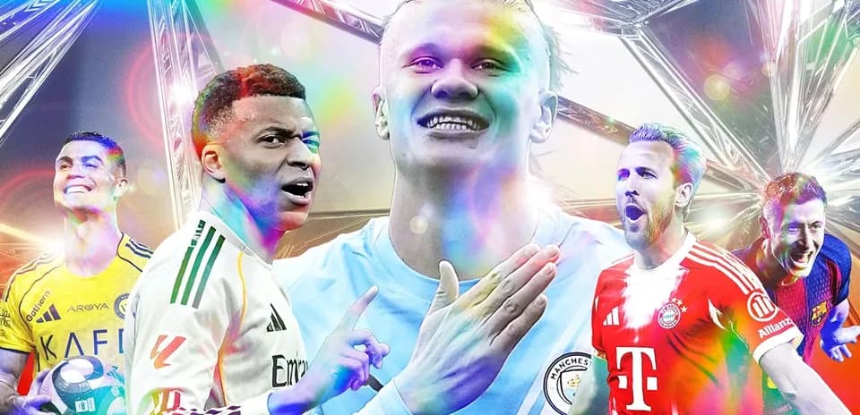 Famous football players celebrating in vibrant collage
