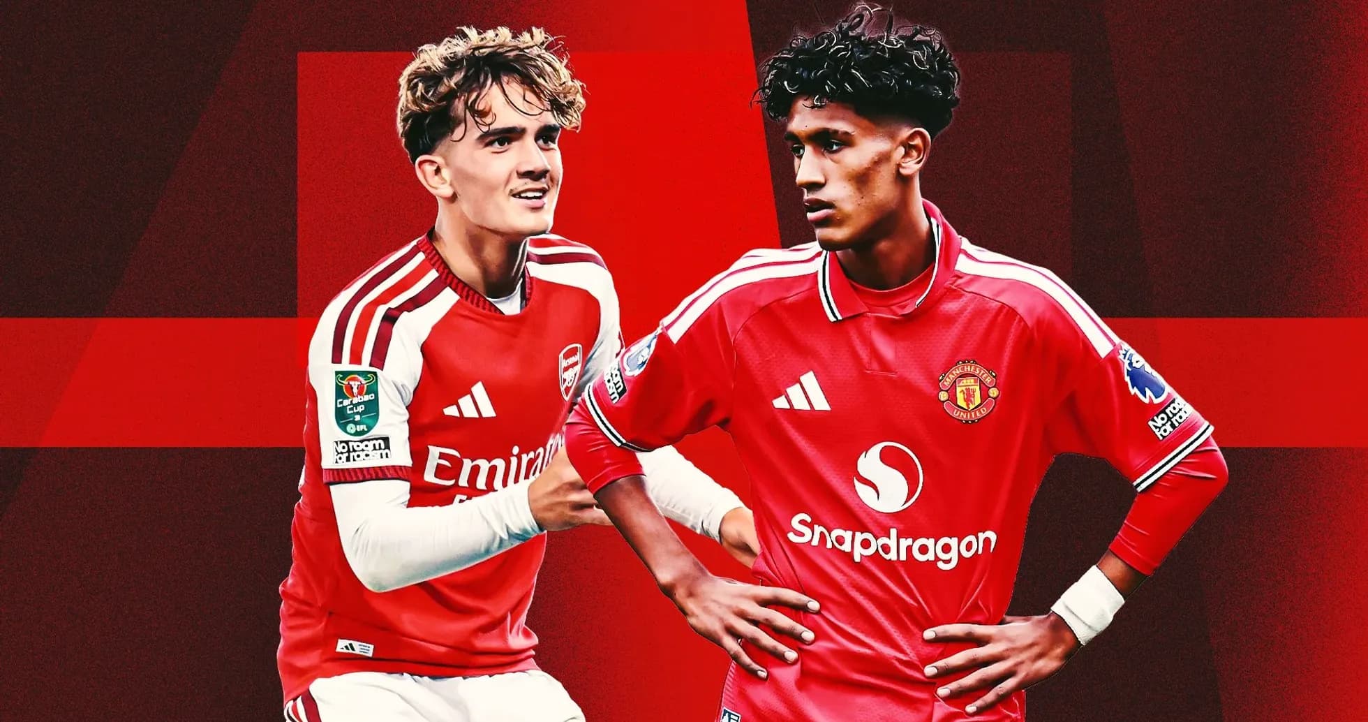 Arsenal and Manchester United players in team jerseys