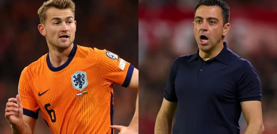 Matthijs de Ligt in Netherlands jersey and Xavi coaching
