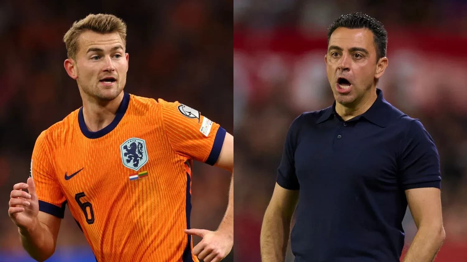Matthijs de Ligt in Netherlands jersey and Xavi coaching
