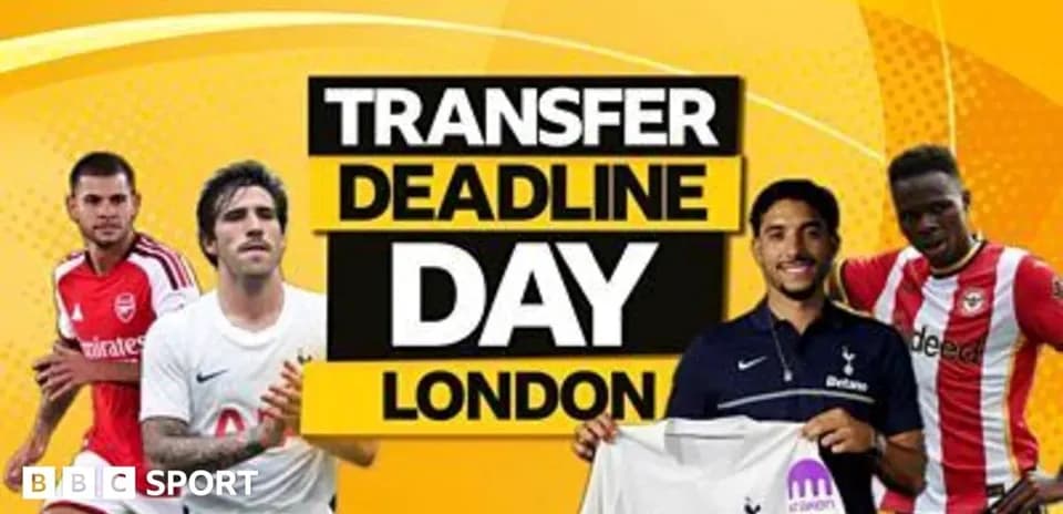 Transfer deadline day graphic featuring London teams