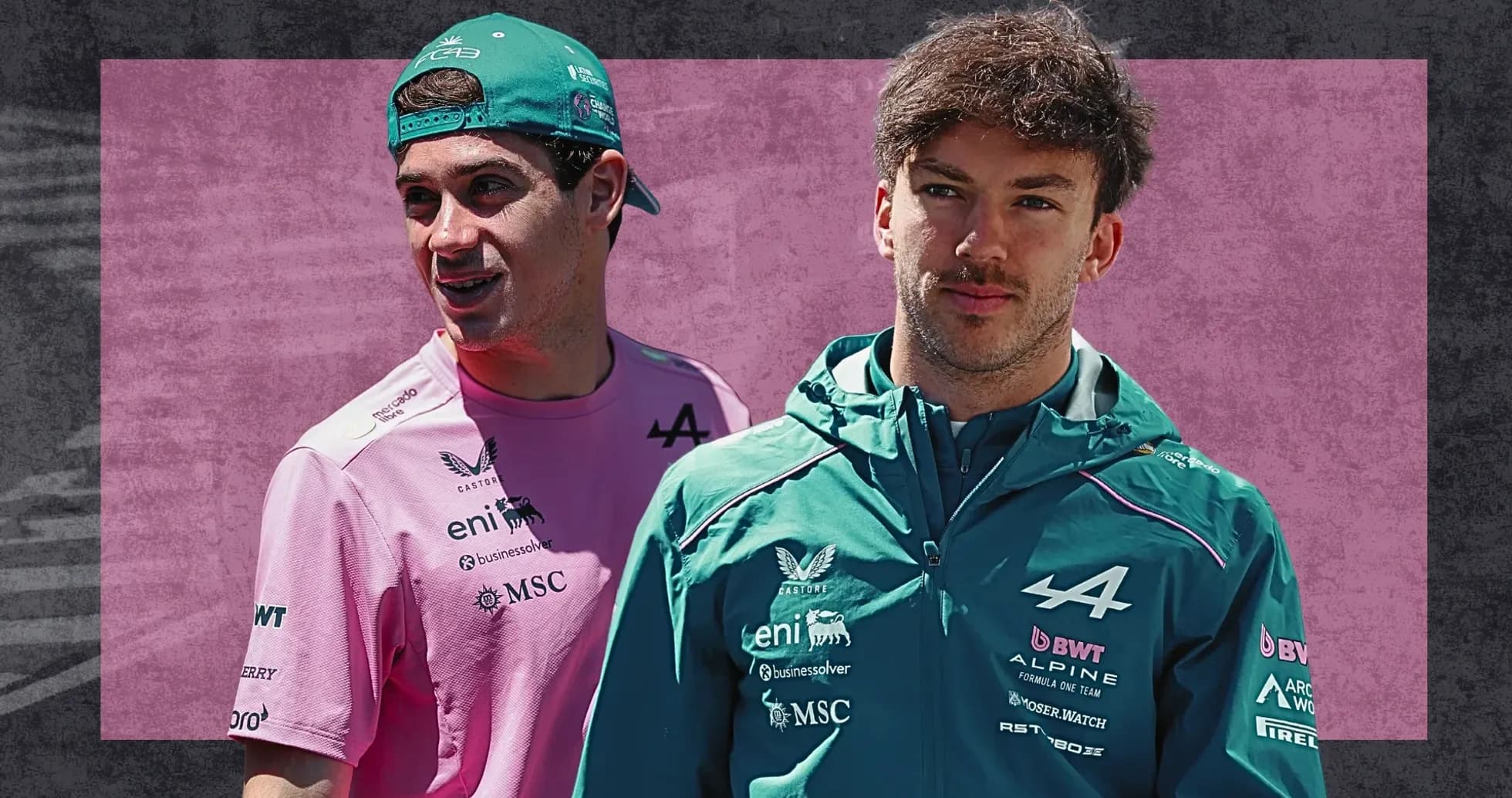 Formula 1 drivers posing in team uniforms