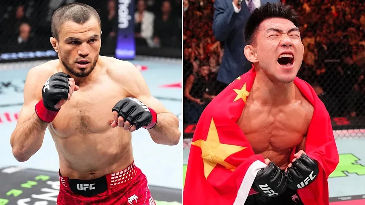 Two fighters in UFC, one celebrating victory