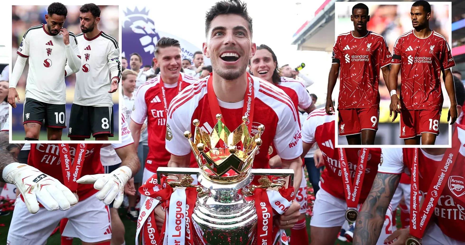 Arsenal players celebrating Premier League victory with trophy