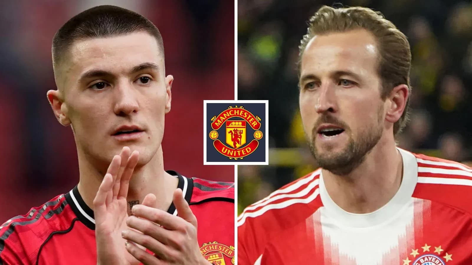 Ikkita futbolchi Manchester United logosi bilan