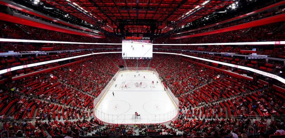 Little Caesars arena during a hockey game