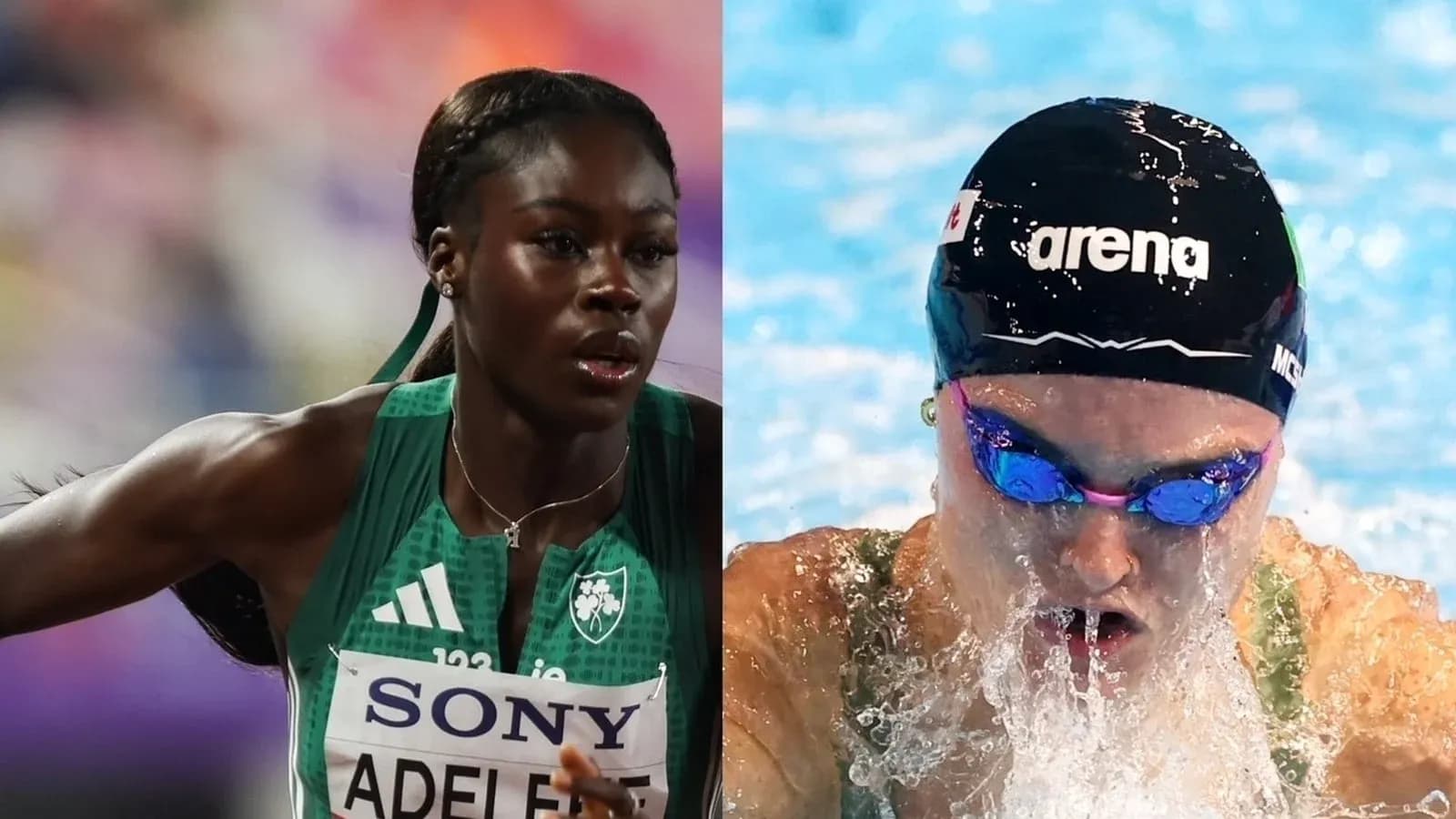 Yarimda yuguruvchi va suzuvchi sportchilar