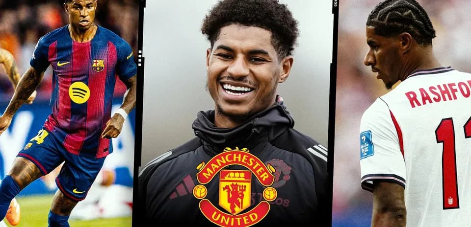 Marcus Rashford and Barcelona player in action