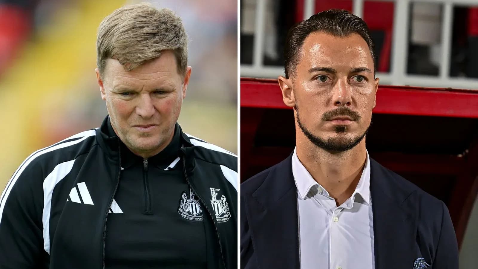 Two football managers during a match