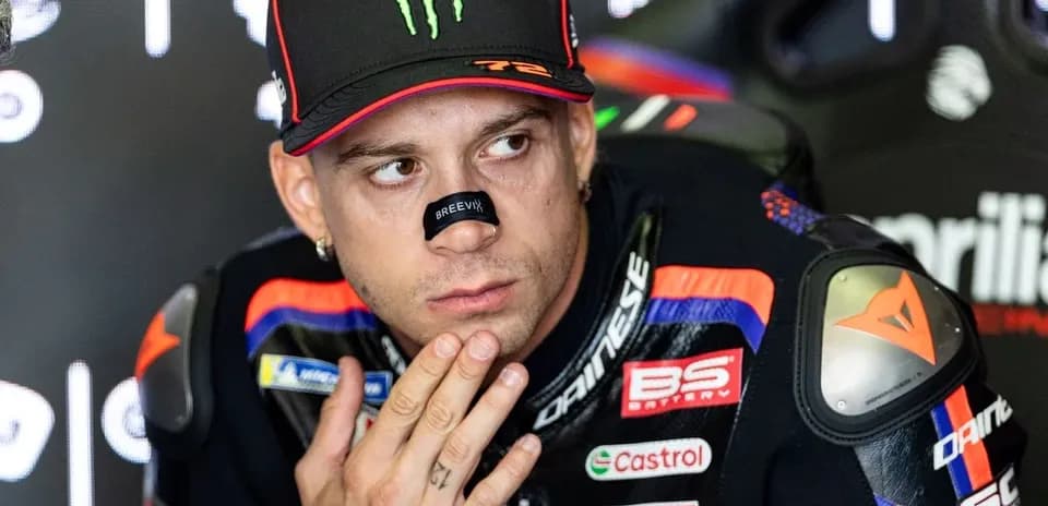 MotoGP rider with a nose strip during press conference