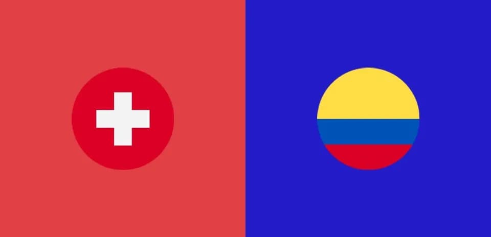 Switzerland and Colombia national flags side by side