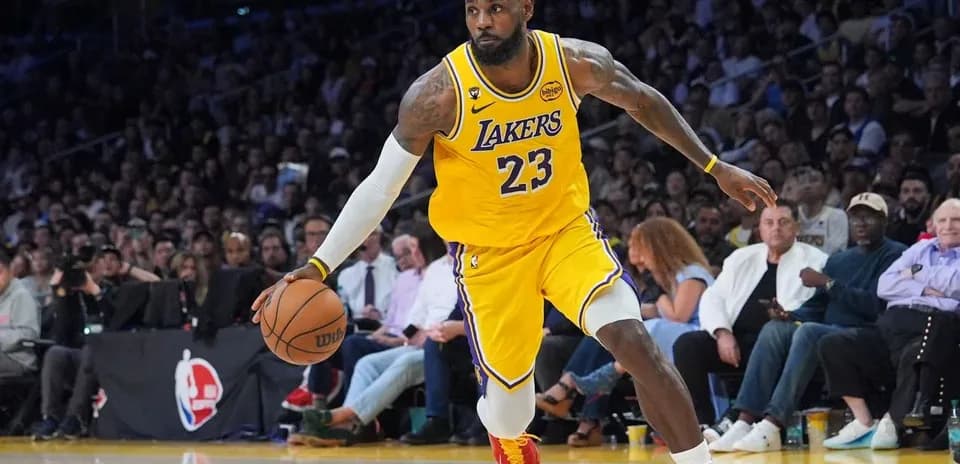 LeBron James dribbling basketball during game