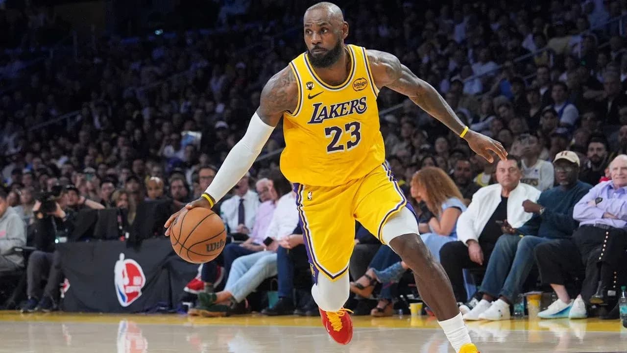 LeBron James dribbling basketball during game