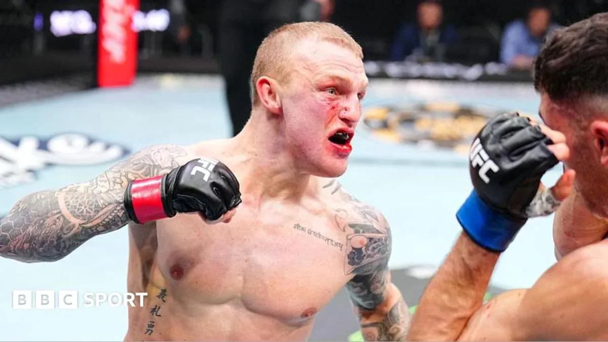 Duel between fighters in UFC ring with blood
