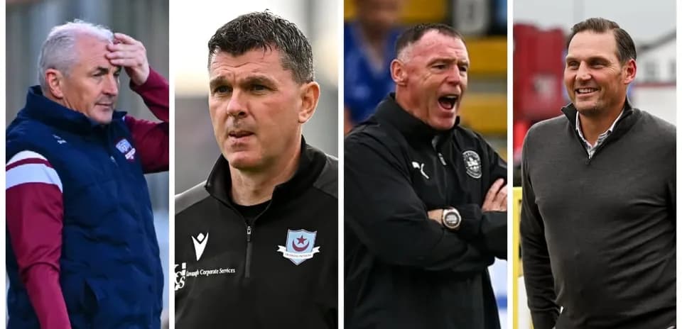 Four football managers during match preparations